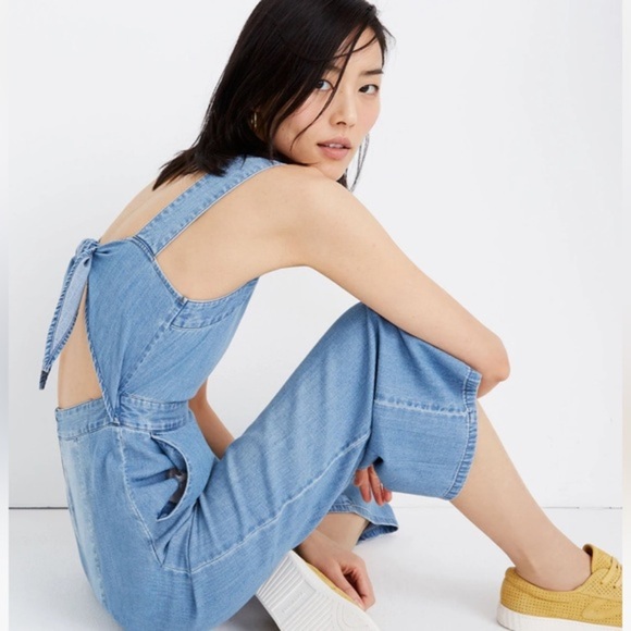 Madewell Denim Apron Bow-Back Jumpsuit size 00 - Picture 4 of 11